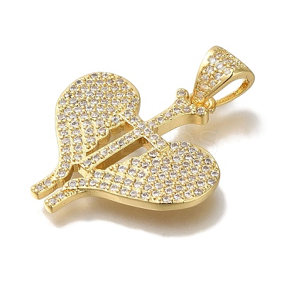 Heart Rack Plating Brass Clear Cubic Zirconia Pendants KK-U019-29G-1