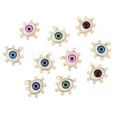 10Pcs 5 Colors Brass Micro Pave Clear Cubic Zirconia Pendants ZIRC-DC0001-21-1