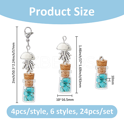 24Pcs 6 Styles Ocean Series Synthetic Turquoise Pendant Decorations HJEW-FH00109-1