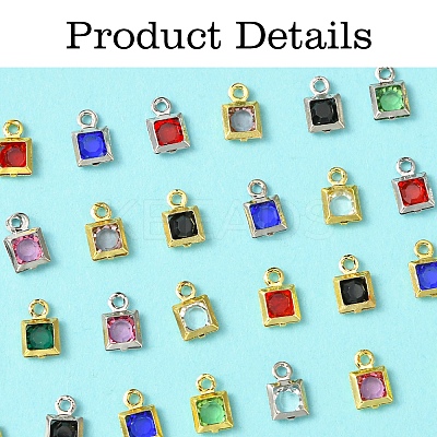 30Pcs 15 Colors Square Rack Plating Brass Glass Charms KK-FS0001-40-1