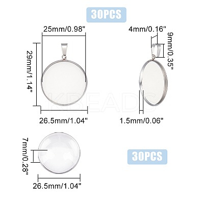 30Pcs 304 Stainless Steel Pendant Cabonchon Settings FIND-UN0001-80-1