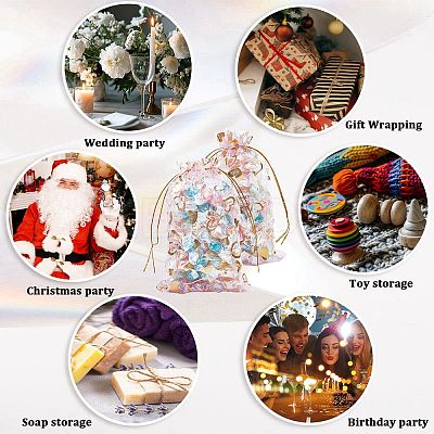 80Pcs 2 Styles Heart Printed Organza Bags OP-BBC0001-04C-1