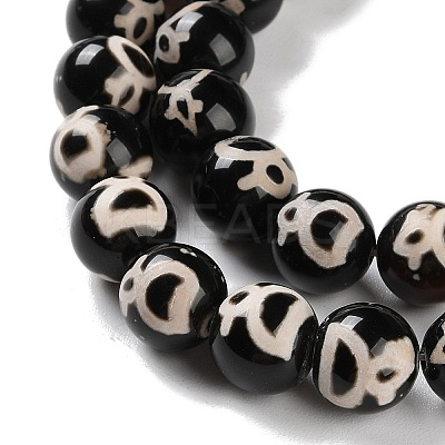 Natural Tibetan God of Wealth Pattern dZi Agate Beads Strands G-B084-A07-02-1