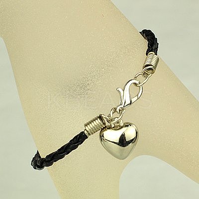 PU Leather Braided Charm Bracelets BJEW-JB00785-09-1