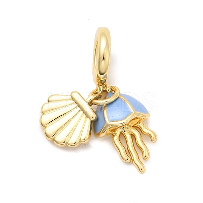 Brass Cornflower Blue Enamel European Dangle Charms KK-C138-03G-1