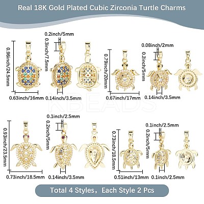 8Pcs 4 Styles Brass Micro Pave Cubic Zirconia Pendants KK-BBC0019-64-1