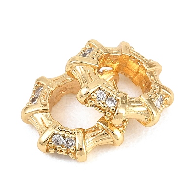 Octagon Brass Micro Pave Clear Cubic Zirconia European Beads KK-B186-15G-1