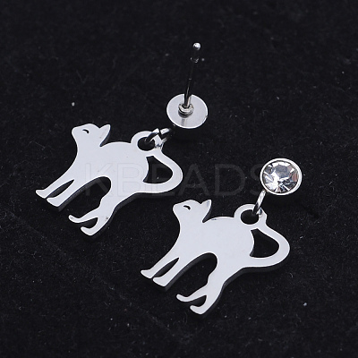 201 Stainless Steel Kitten Dangle Stud Earrings LS-EJEW-T008-JN744-1