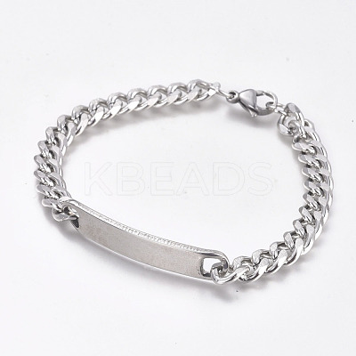 Tarnish Resistant 304 Stainless Steel Curb Chain ID Bracelets BJEW-G631-04P-1