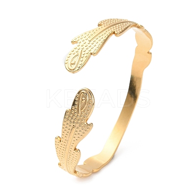 304 Stainless Steel Feather Shape Cuff Bangles BJEW-F457-13G-1