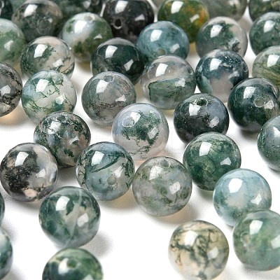 100Pcs 8mm Natural Moss Agate Round Beads DIY-LS0002-07-1