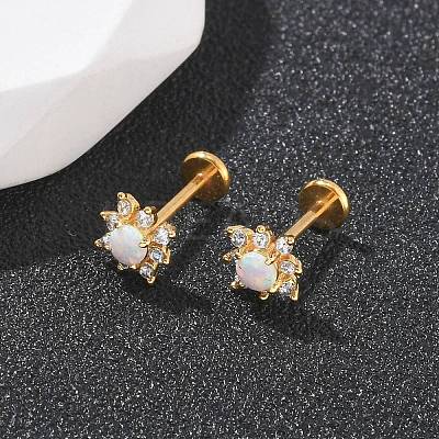 304 Stainless Steel Synthetic Opal Stud Earrings EJEW-B143-01G-07-1