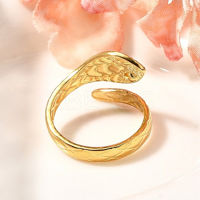 201 Stainless Steel Enamel Snake Open Cuff Ring for Women RJEW-A053-05G-01-1