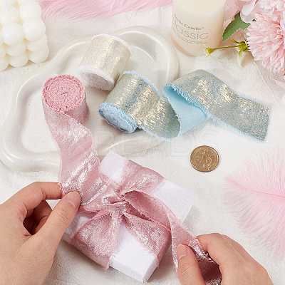 3 Roll 3 Colors Single Face Hot Stamping Polyester Frayed Ribbon OCOR-CP0001-12C-1