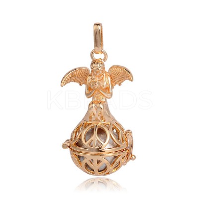 Golden Plated Brass Hollow Round Cage Pendants KK-J251-07G-1