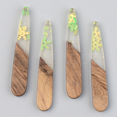 Transparent Resin & Walnut Wood Pendants RESI-S389-039A-D01-1