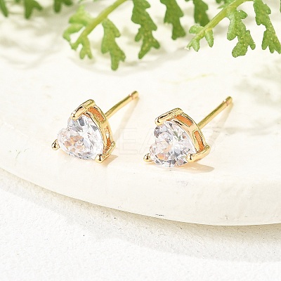 Heart Brass Pave Cubic Zirconia Stud Earrings for Women EJEW-G428-29B-02-1