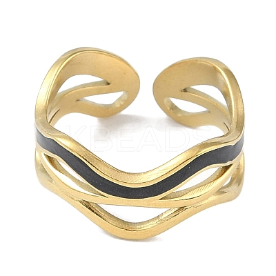 Ion Plating(IP) 304 Stainless Steel Enamel Wave Cuff Finger Rings RJEW-L107-074G-02-1