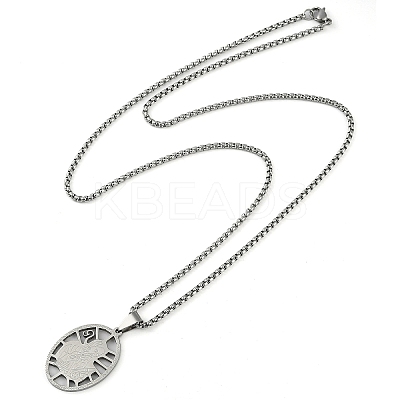 201 Stainless Steel Hollow Catholic Saint Benedict Oval Pendant Box Chain Necklaces NJEW-D089-05P-1