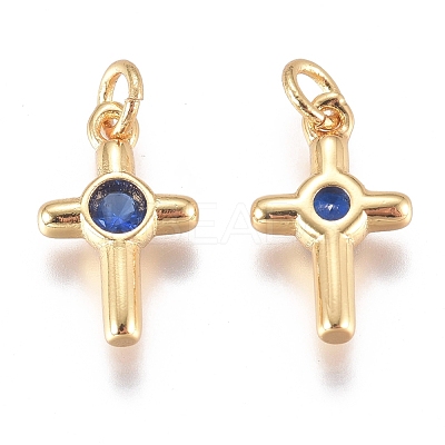 Brass Micro Pave Cubic Zirconia Tiny Cross Charms ZIRC-G168-54G-02-1