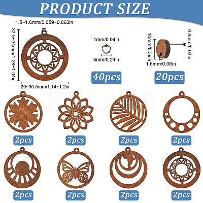 DIY Round/Flower Wood & Brass Stud Earring Jewelry Making Kits DIY-SC0026-57-1