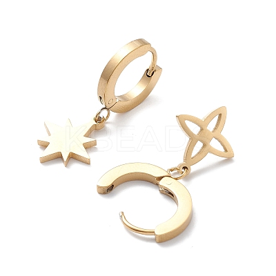3 Pair 3 Style Star & Clover & Snake & Infinity Ion Plating(IP) 304 Stainless Steel Asymmetrical Earrings EJEW-B020-14G-1