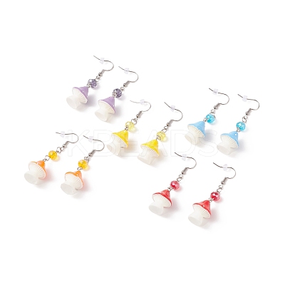 Resin Mushroom with Glass Dangle Earrings EJEW-JE04995-1