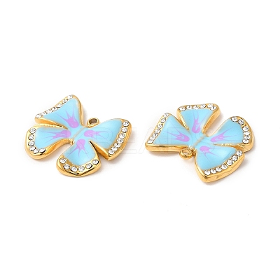 Real 18K Gold Plated 304 Stainless Steel Rhinestone Pendants STAS-A084-28G-01-1