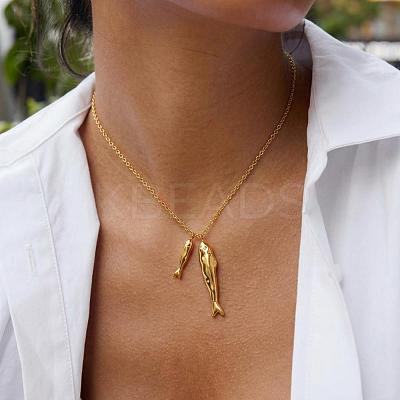 Ocean 304 Stainless Steel Double Fish Pendant Necklaces for Women WI5548-1