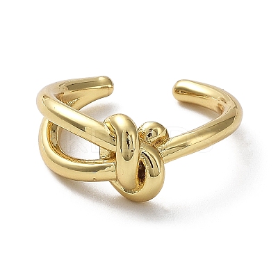 Rack Plating Brass Knot Open Cuff Rings for Women X-RJEW-Q777-02G-1