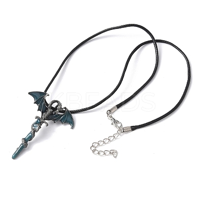 Alloy Enamel Dragon Wrapped Sword Pendant Necklaces NJEW-V005-02P-02-1