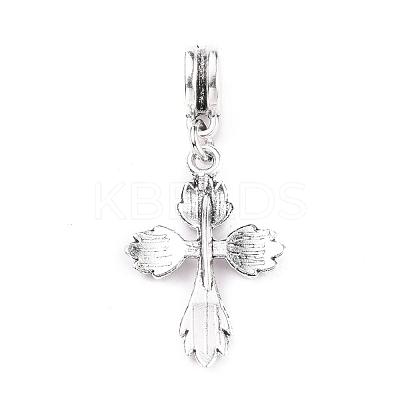 Mixed Tibetan Style Alloy  Cross European Dangle Charms PALLOY-JF00055-1