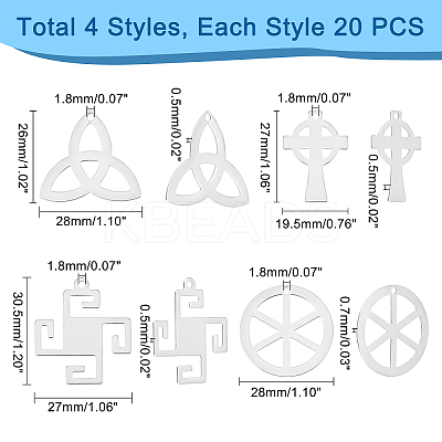 80Pcs 4 Style 201 Stainless Steel Pendants STAS-DC0006-40-1