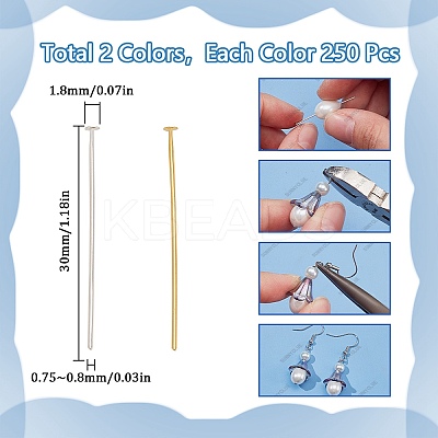 500Pcs 2 Colors Brass Flat Head Pins KK-SC0005-30B-1