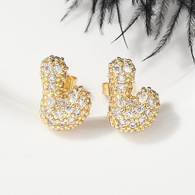 Brass Micro Pave Cubic Zirconia Stud Earrings EJEW-Z091-04G-L-1