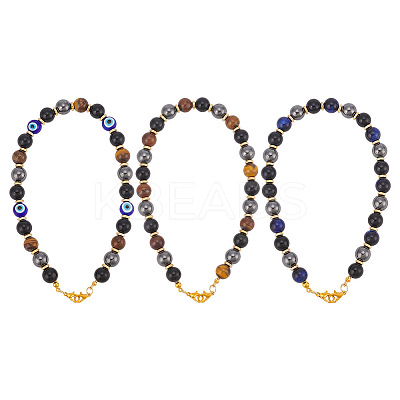 Round Gemstone & Evil Eye Lampwork Beaded Chain Mobile Straps HJEW-AB00365-1