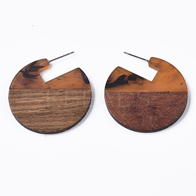 Transparent Resin & Walnut Wood Stud Earrings EJEW-T010-01-1