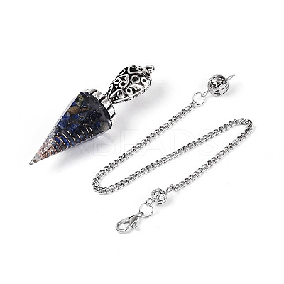 Natural Lapis Lazuli Chip & Epoxy Resin Dowsing Pendulum Big Pendants AJEW-N004-01C-1