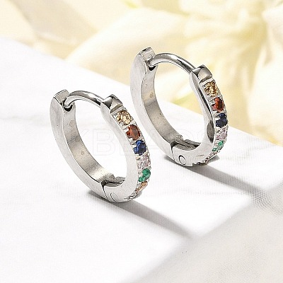 304 Stainless Steel Micro Pave Cubic Zirconia Huggie Hoop Earrings EJEW-C096-01I-P-1