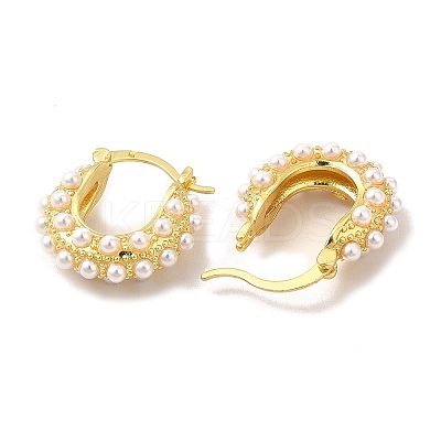 Rack Plating Brass Teardrop Hoop Earrings with Plastic Imitation Pearl Beaded for Women EJEW-G342-05G-1