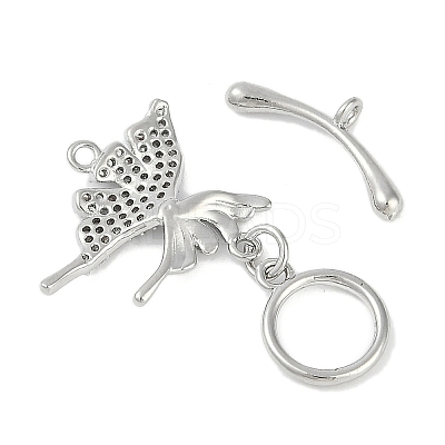 Brass Micro Pave Clear Cubic Zirconia Toggle Clasps KK-K391-23P-1