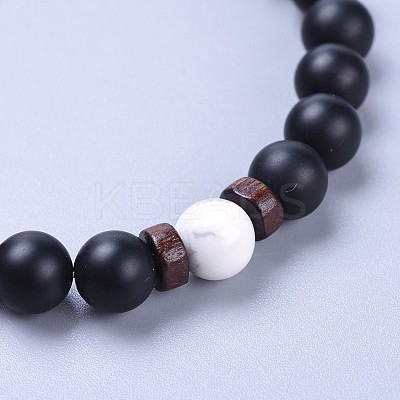 Natural Black Agate(Dyed & Heated) Bead Stretch Bracelets BJEW-JB04295-03-1