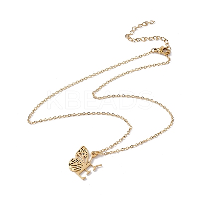 Initial Letter with Butterfly Pendant Necklace NJEW-C026-01G-E-1