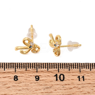 Bowknot Brass Micro Pave Clear Cubic Zirconia Stud Earrings EJEW-P331-03G-1