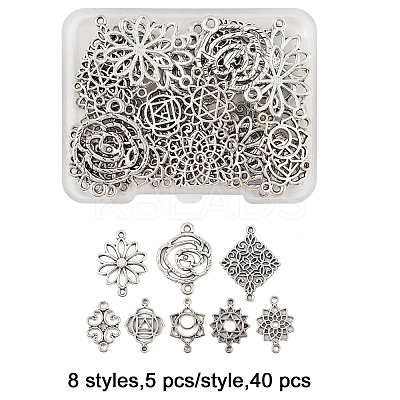 40Pcs 8 Styles Tibetan Style Alloy Links/Connectors TIBE-FP0001-18-1