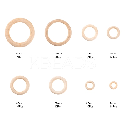 75Pcs 8 Style Unfinished Wood Linking Rings WOOD-LS0001-26-1