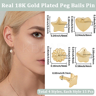 60Pcs 4 Styles Brass Peg Bails Pin Charms KK-BBC0022-87-1