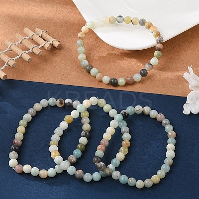 Natural Flower Amazonite Bead Stretch Bracelets X-BJEW-K212-A-007-1