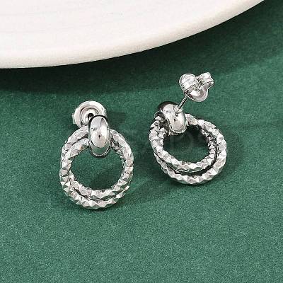 304 Stainless Steel Textured Ring Stud Earrings EJEW-P324-03P-1