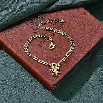 Brass Micro Pave Clear Cubic Zirconia Charm Bracelets BJEW-U020-13G-1